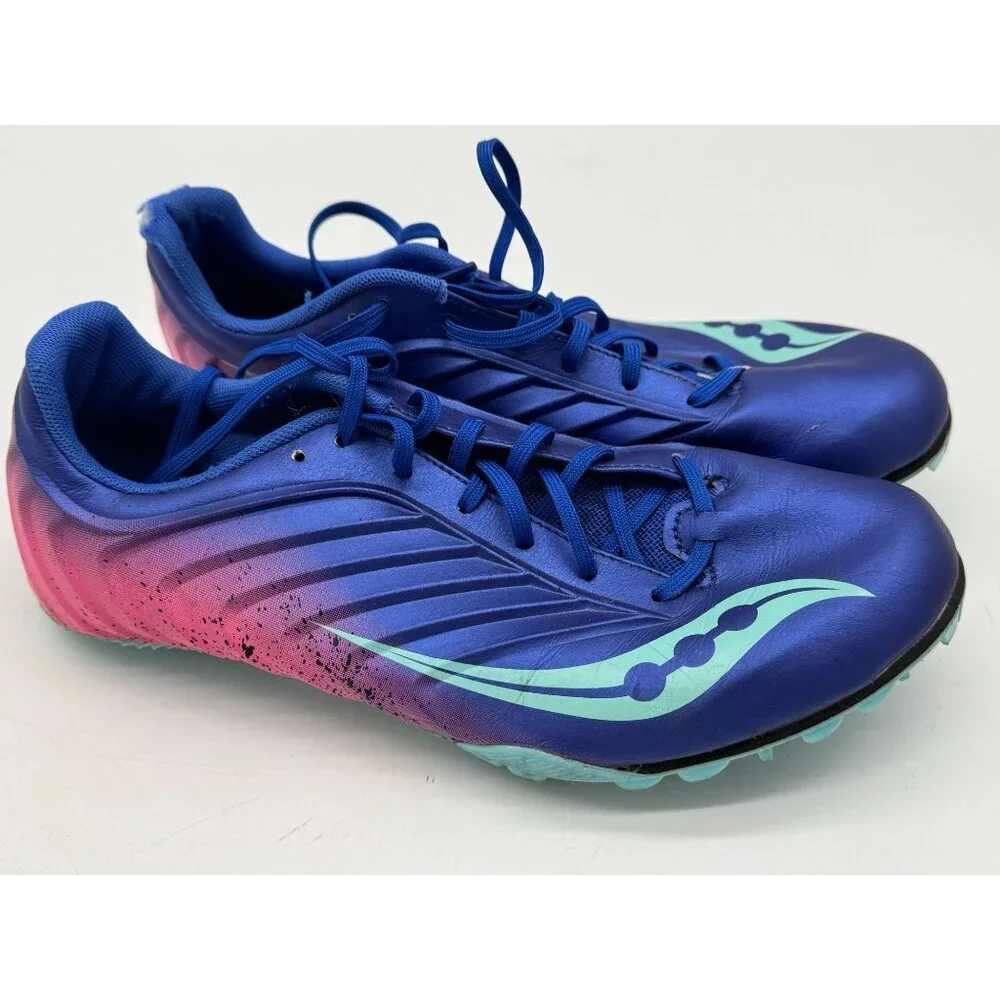 Saucony Women's Spitfire 5 Running Spikes Performance Shoes Size 9.5 Blue Pink - Picture 9 of 15